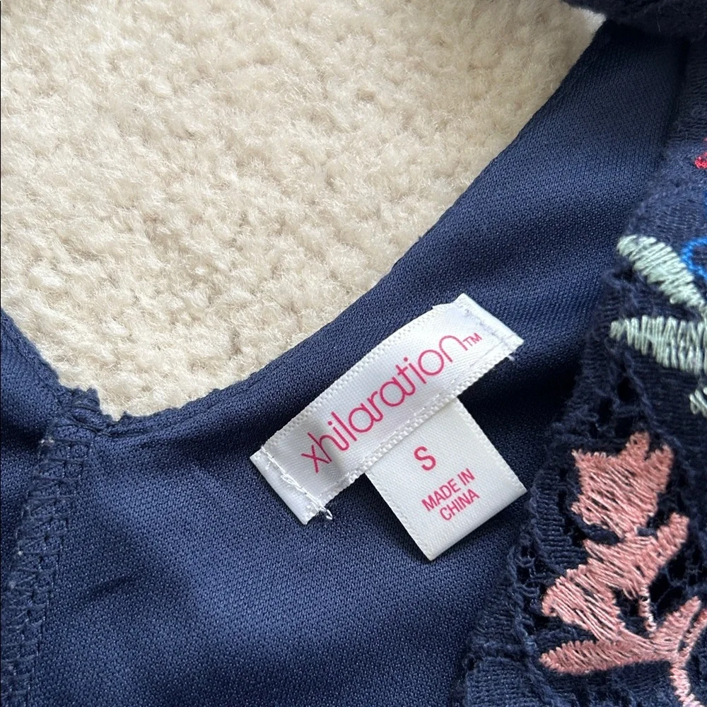 Xhilaration Navy Blue Midi Dress with Floral Embroidery - Size S - Picture 3 of 8
